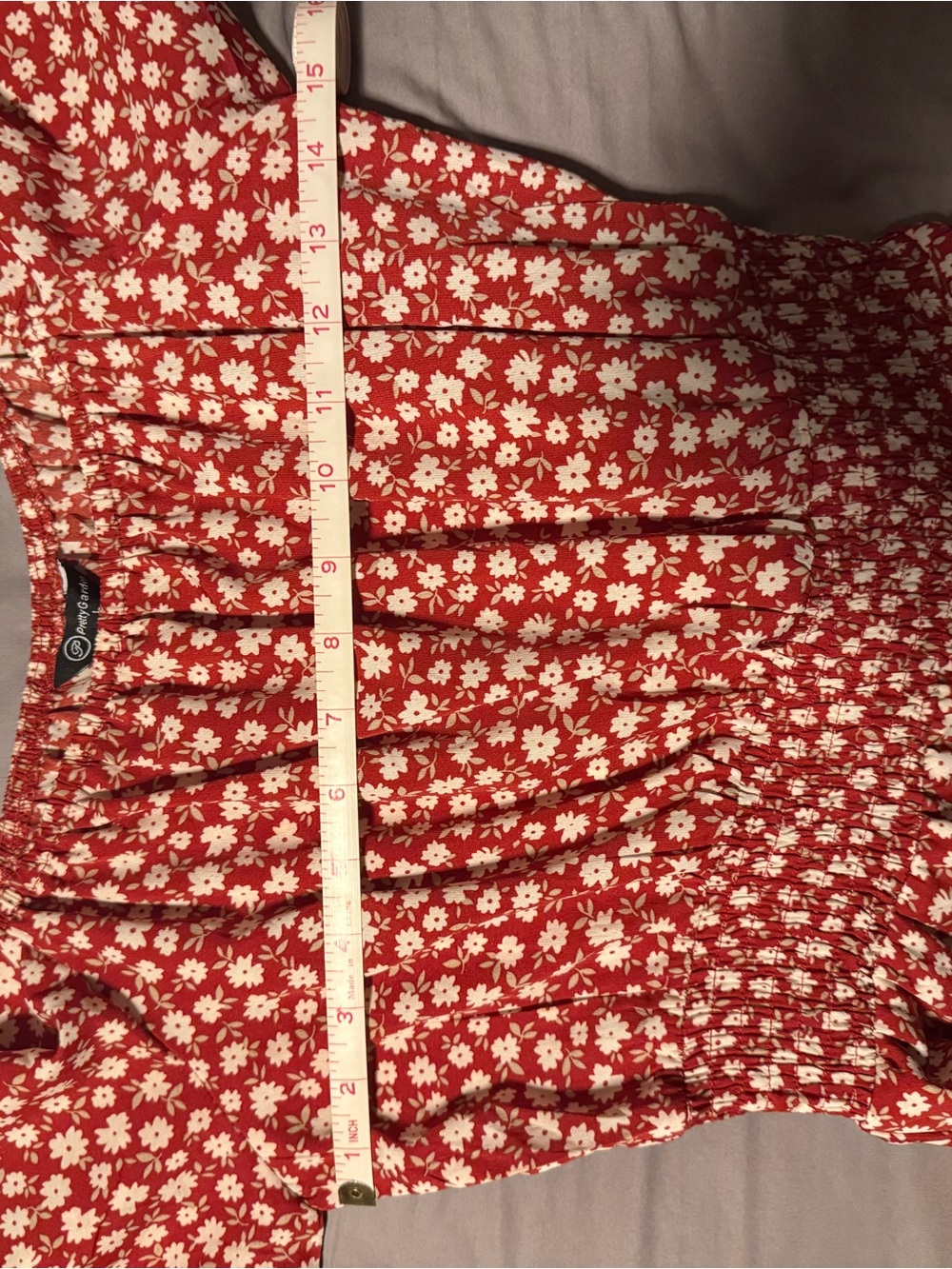 Red Floral Mini Dress with Smocked Waist - Picture 4 of 5